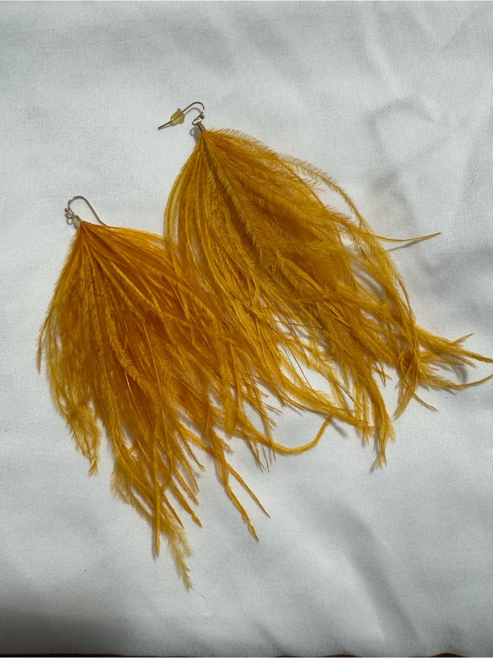 Mustard Yellow Feather Drop Earrings - Women Jewelry